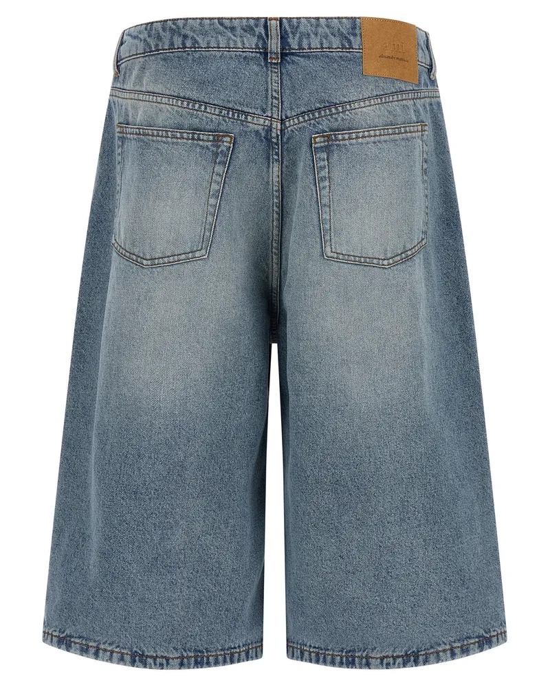 AMI Paris Stone-Washed Denim Bermuda Shorts — Blue Blue