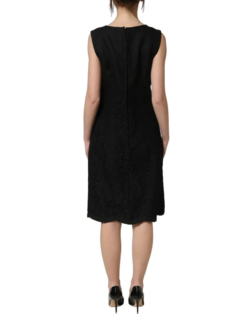 Dolce & Gabbana Women's Black Floral Lace Sleeveless Shift Dress Flax Cotton Ramie Nylon Black