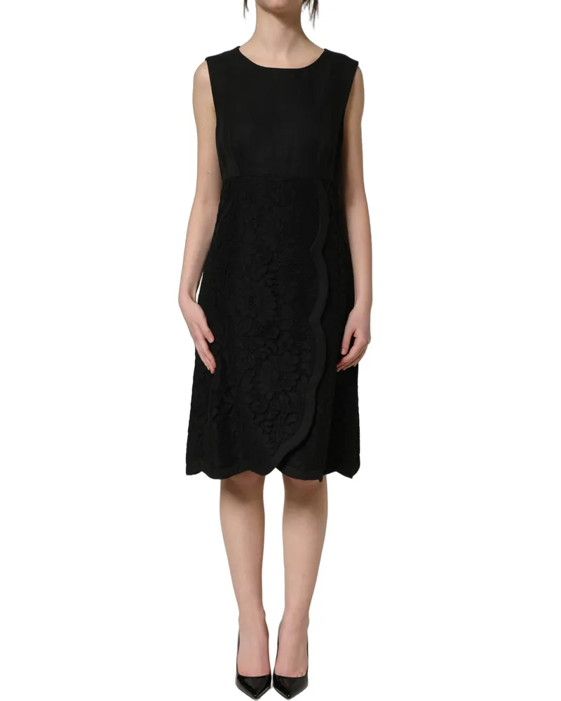 Dolce & Gabbana Women's Black Floral Lace Sleeveless Shift Dress Flax Cotton Ramie Nylon Black