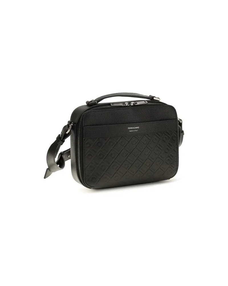 Ferragamo Men's Black Calf Leather Bos Taurus Shoulder Bag Black