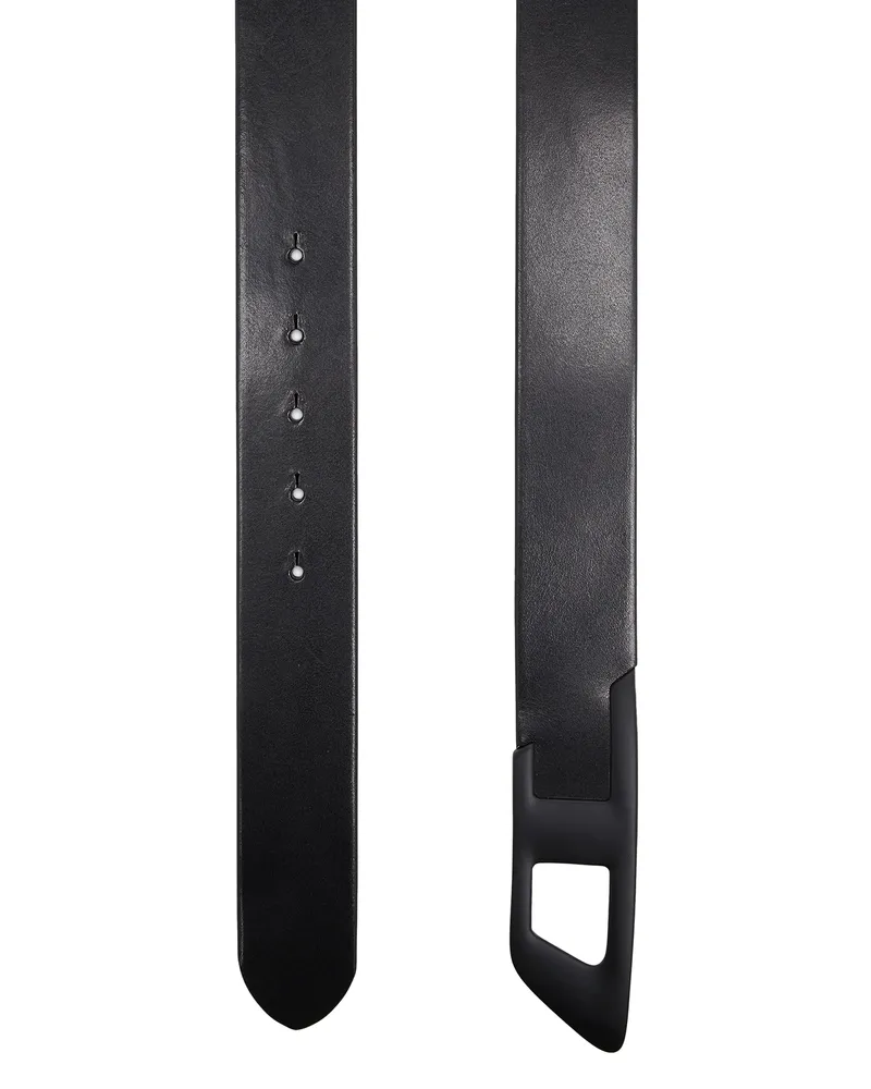 Diesel Unisex Belt With D Logo Buckle Black Leather Bovine Black