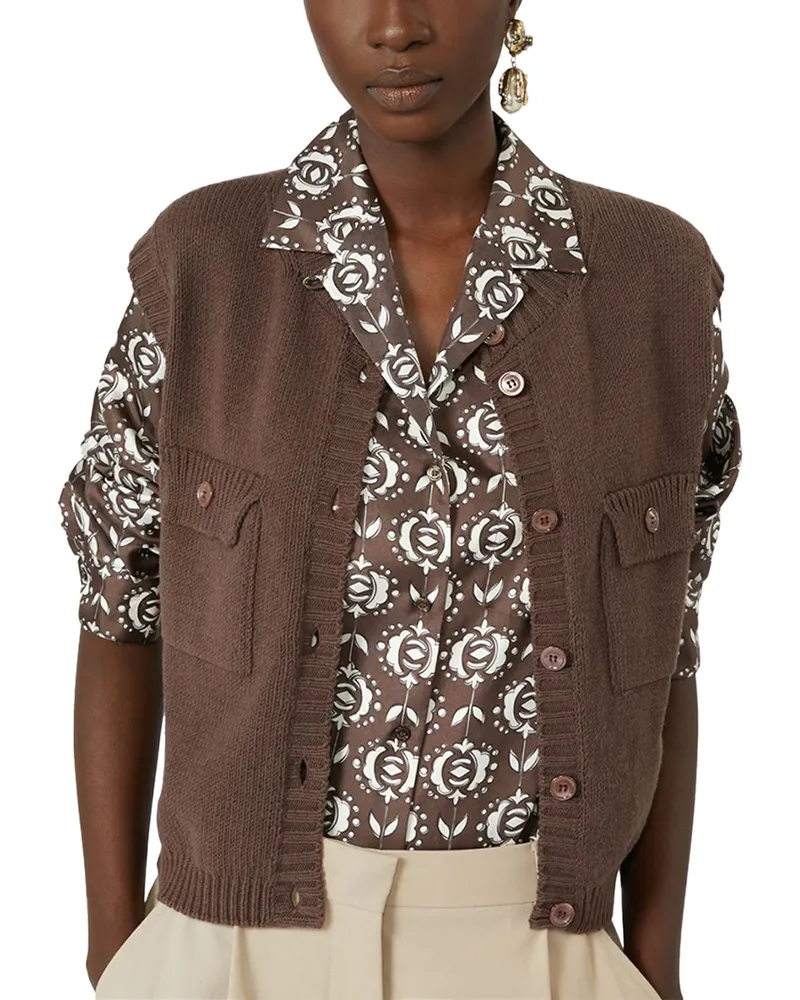 Weekend Max Mara Cotton-Blend Rib-Knit Gilet — Brown Brown
