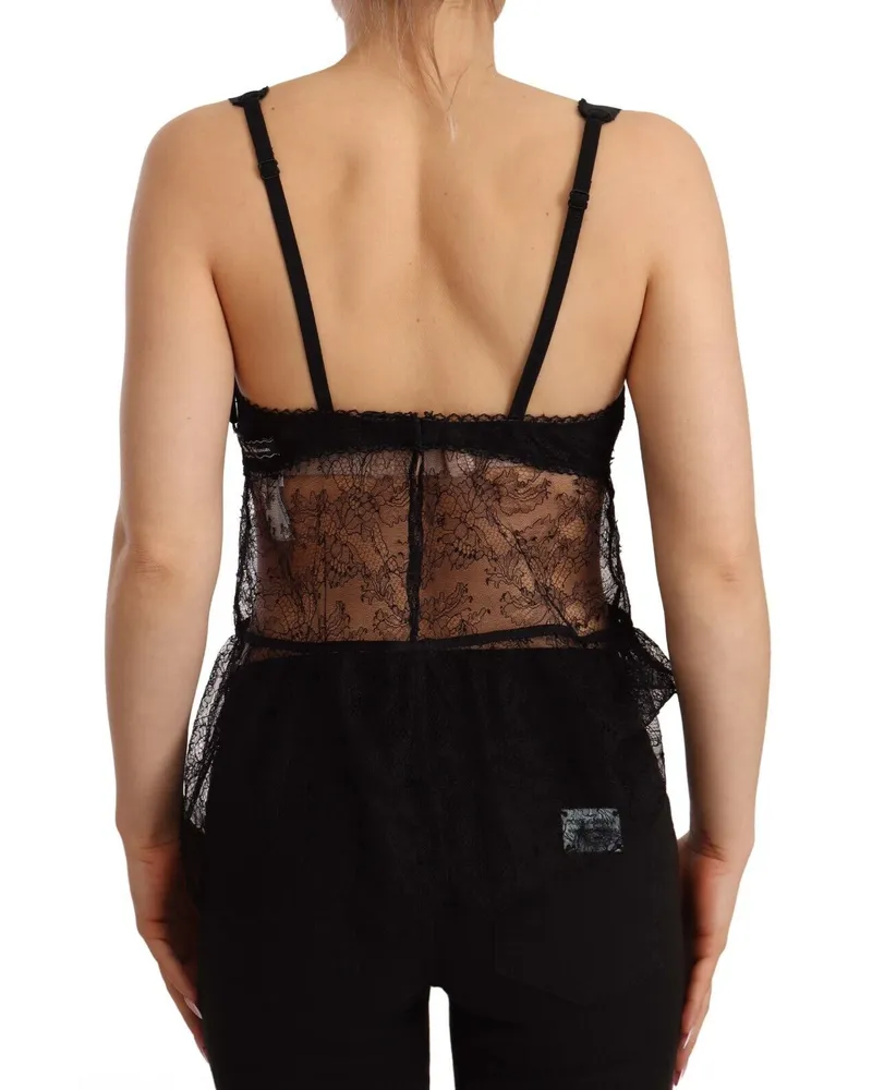 Dolce & Gabbana Women Black Silk Lace Babydoll Nylon Lingerie Top Black