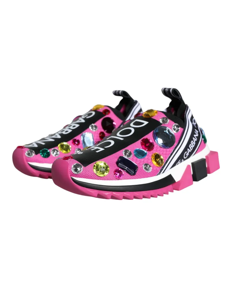 Dolce & Gabbana Women's Pink Sorrento Crystals Low Top Sneakers Shoes Pink
