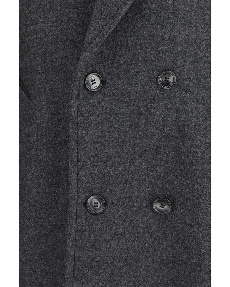 AMI Paris Double-Breasted Wool Coat — Gray Gray