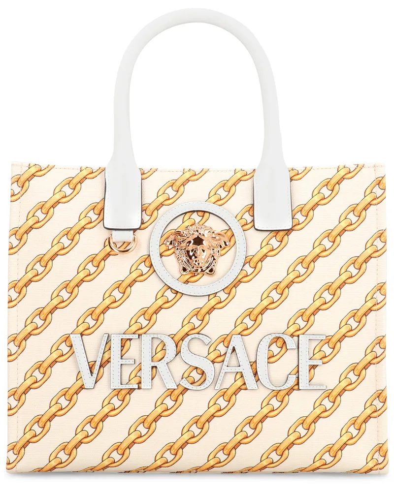 Versace Women's Piccola La Medusa Tote Bag Cream Calfskin; Cotton Cream