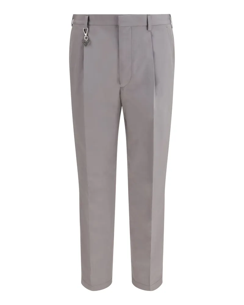 Prada Tailored Cotton-Poplin Trousers — Gray Gray