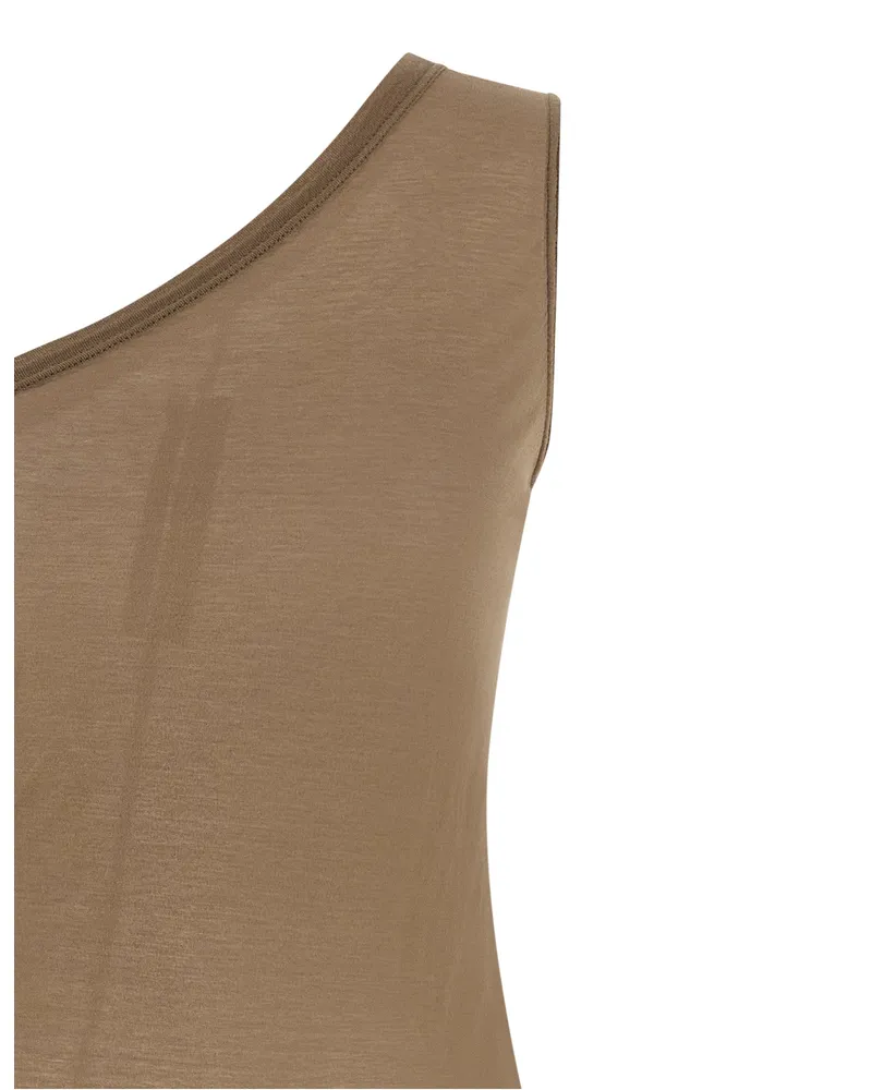 DRKSHDW by Rick Owens One-Shoulder Cotton Tank Top — Beige Beige