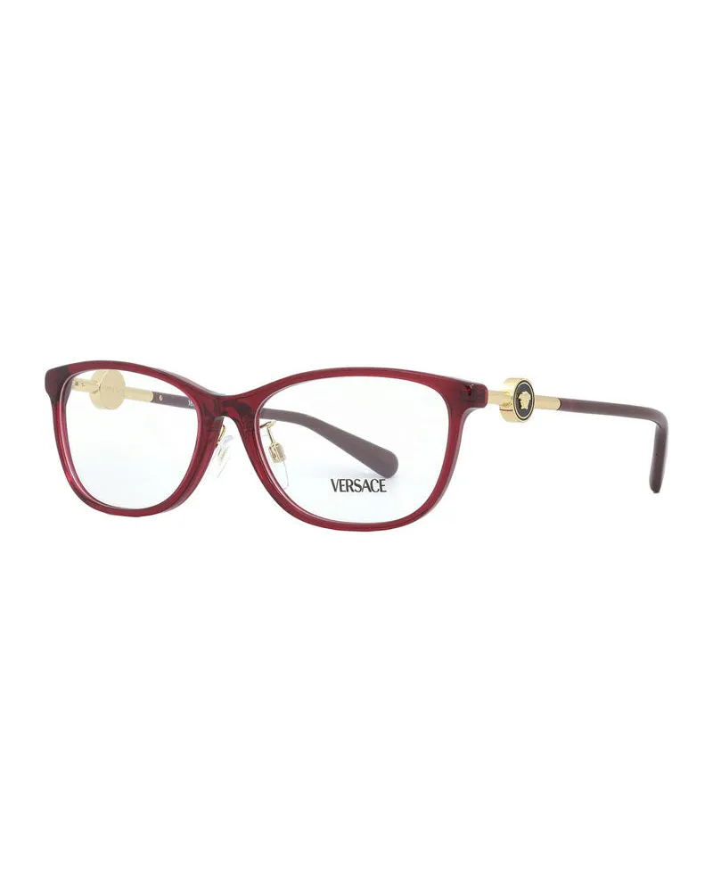 Versace Women's Eyeglasses Round Full Rim, Transparent Red Frame And Clear Demo Lenses Lens Ve3297d388 Sunglasses Red