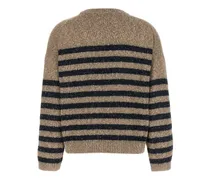 Sequin-Striped Wool Cashmere Sweater — Beige