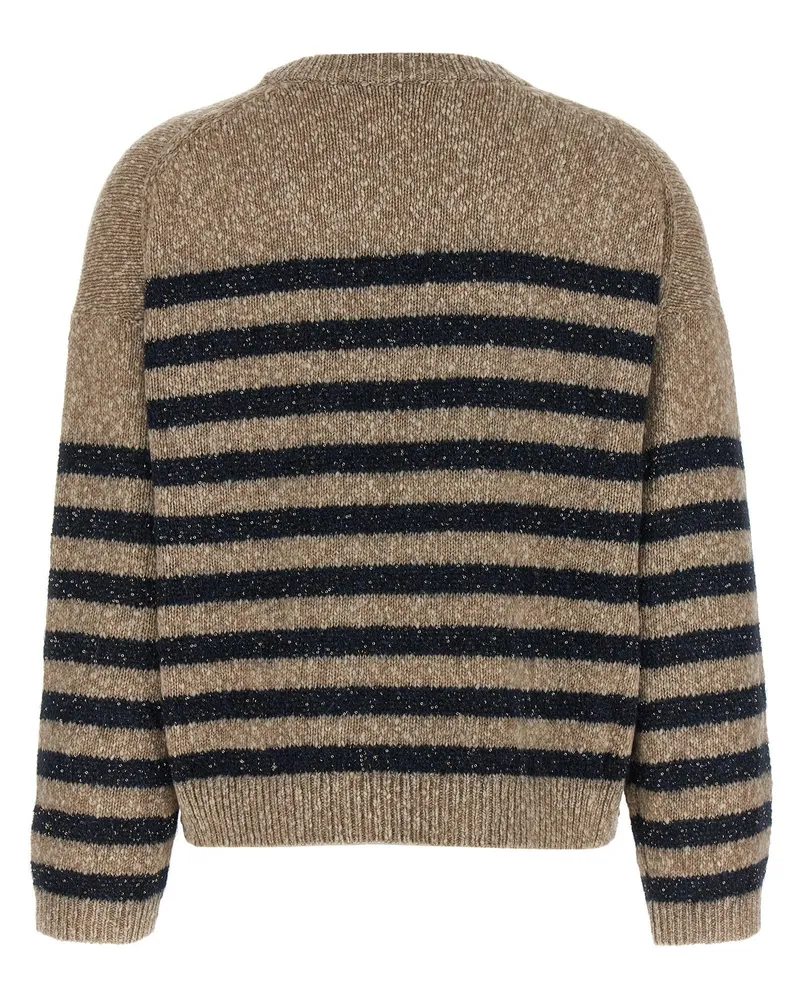 Brunello Cucinelli Sequin-Striped Wool Cashmere Sweater — Beige Beige