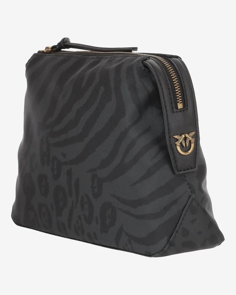 Pinko Women's Toiletry Bag Animal Print Nylon Accessory Black