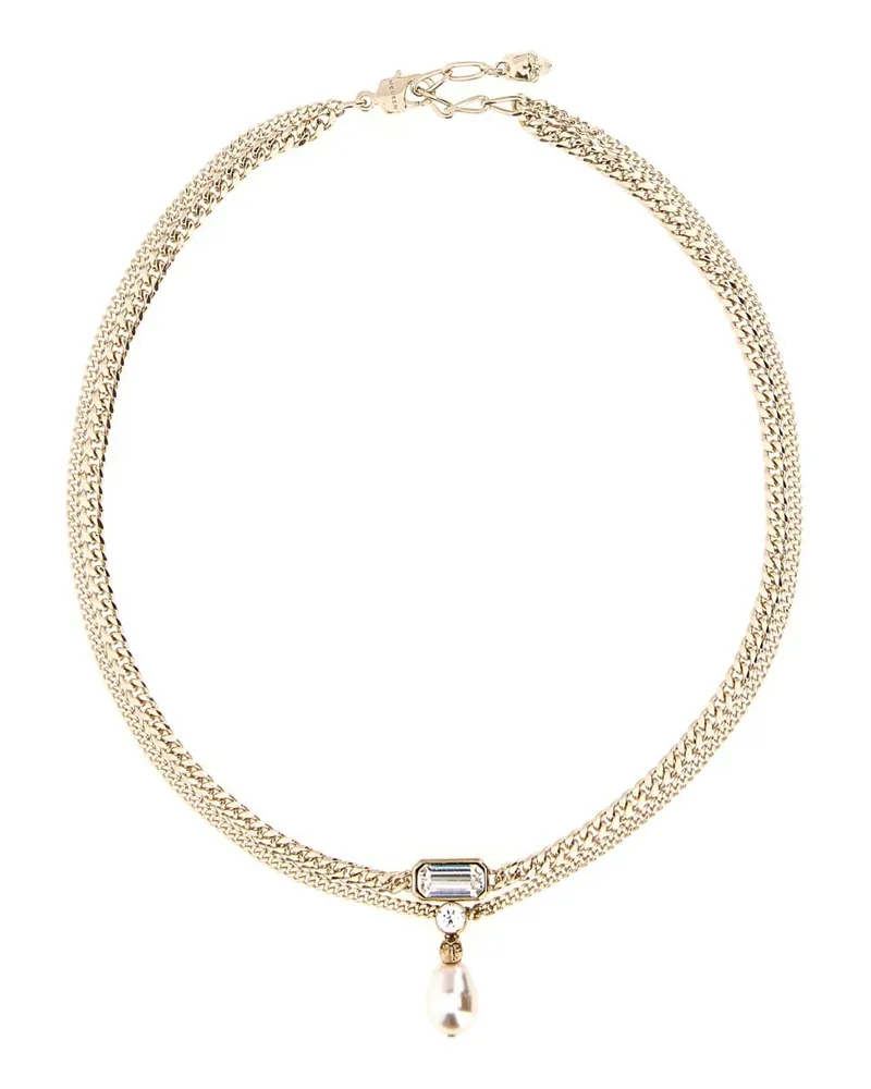 Alexander McQueen Women's Platinum Metal Skull Necklace 0953pearlstrass Necklaces Gold