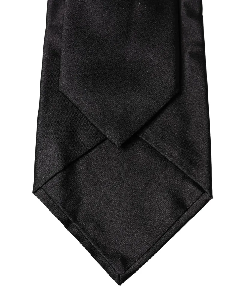 Dolce & Gabbana Black Satin Silk Blend Adjustable Women Tied Necktie Tie Elastane Black