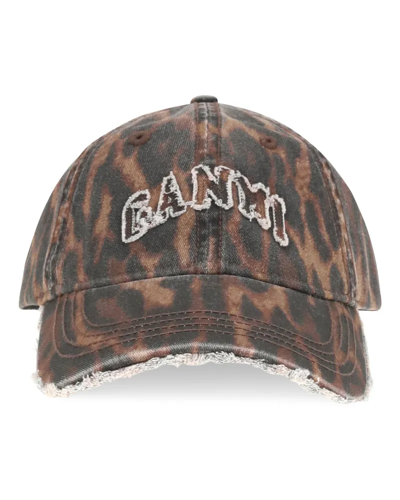 Ganni B3020268 Ocelot Leopard Organic Cotton Baseball Cap Rawhide
