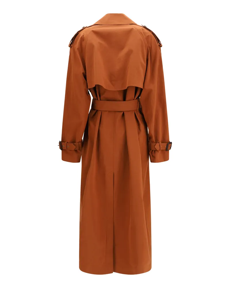 Saint Laurent Women's Belted Double-Breasted Coat Coffee Cotton; Silk Trench Orange