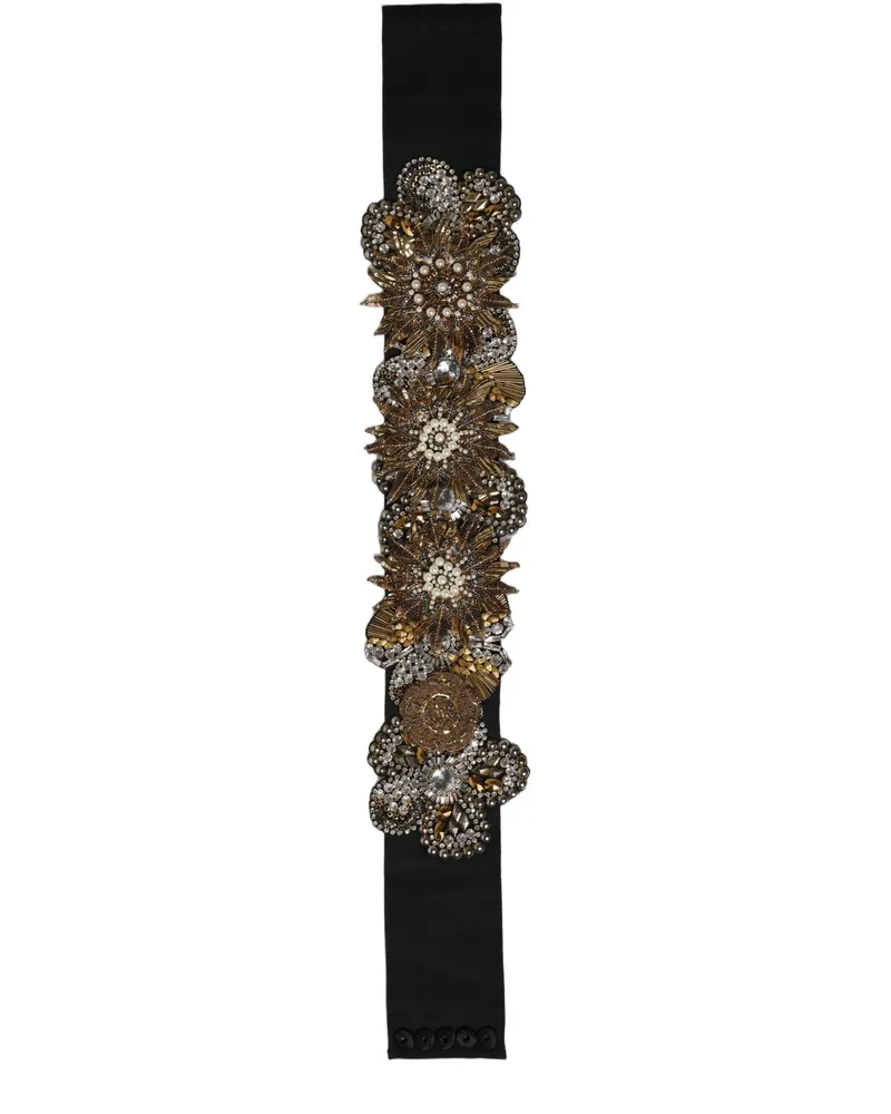 Dolce & Gabbana Women's Black Gold Tone Crystal Brass Flower Brooches Belt Acetate Cotton Black