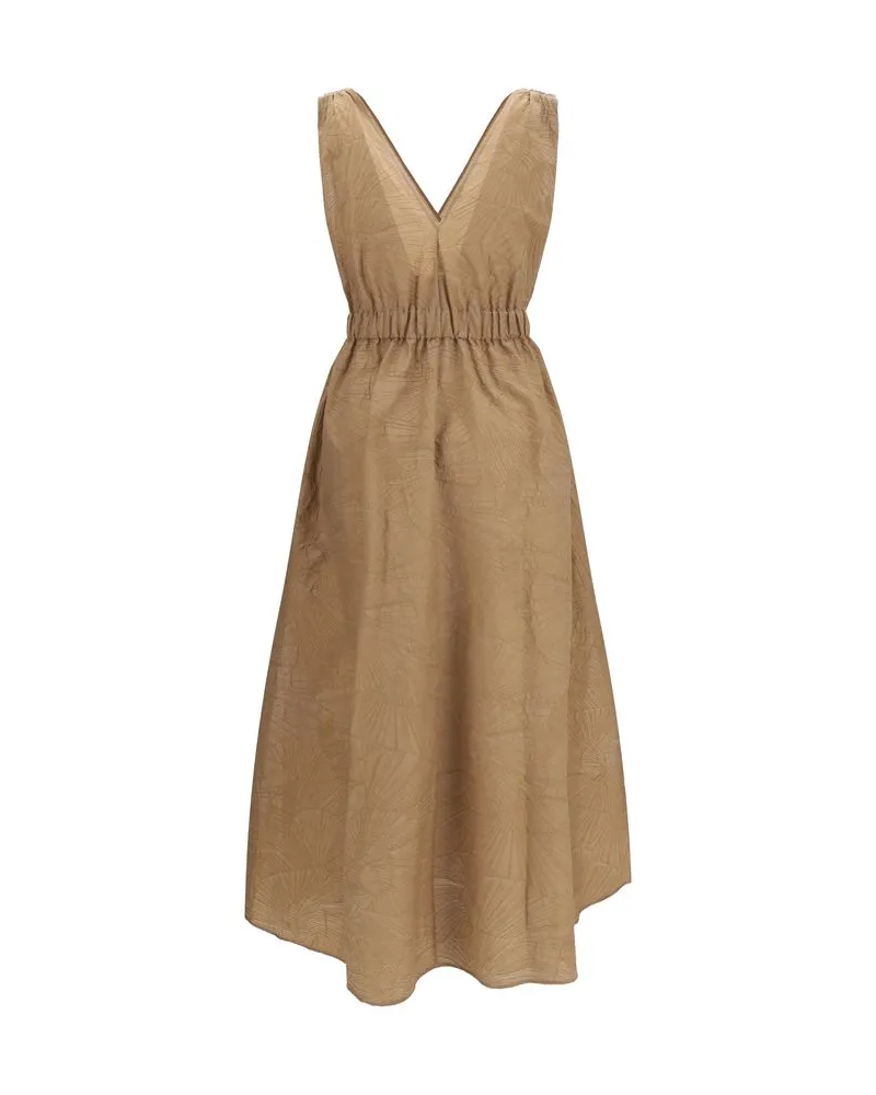 Brunello Cucinelli Women Beige Cotton Casual Dress Beige