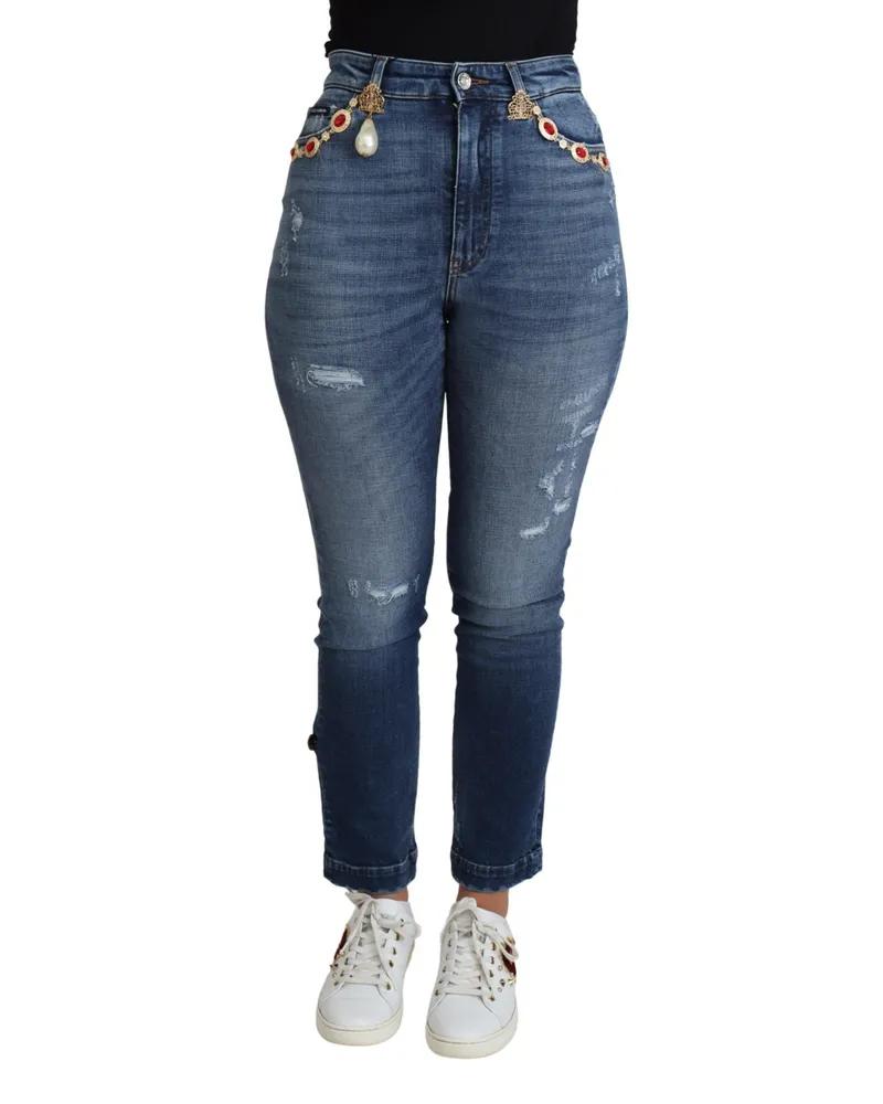 Dolce & Gabbana Embellished Skinny Jeans — Blue Blue