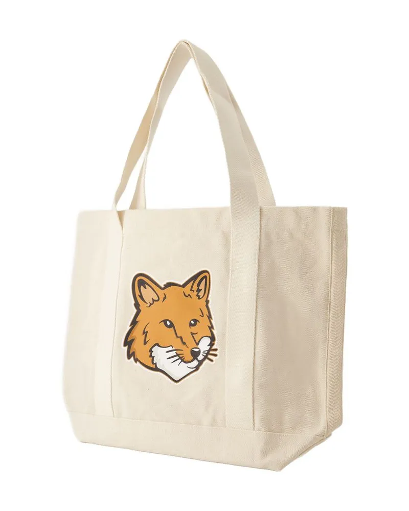 Kitsuné Unisex Fox Head Logo Tote Beige Cotton Beige