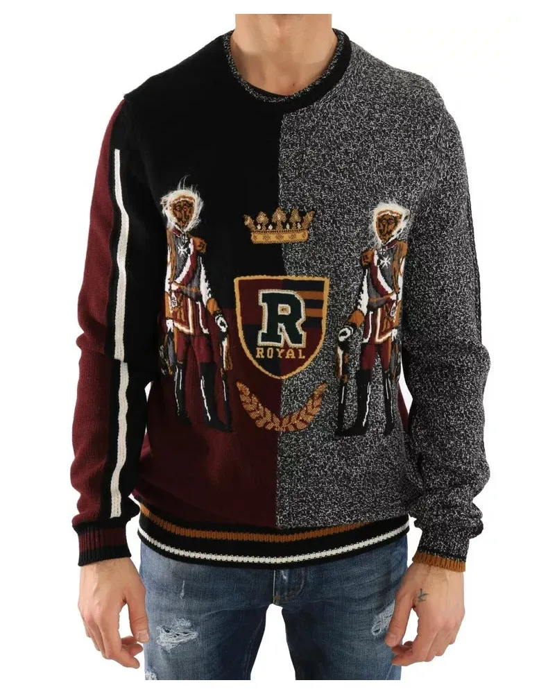 Dolce & Gabbana Men's Multicolor King Knight Monkey Knitted Cashmere Wool Sweater Clothing Gray