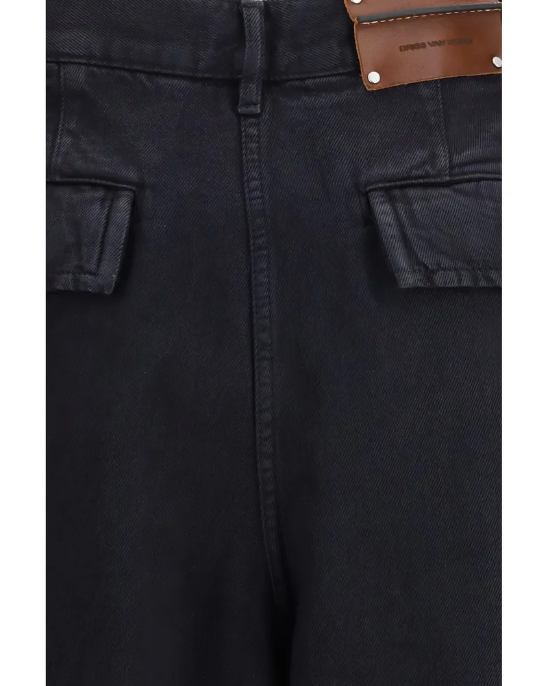 Dries van Noten Women's Wide-Leg Jeans Black Denim Cotton Trousers Black