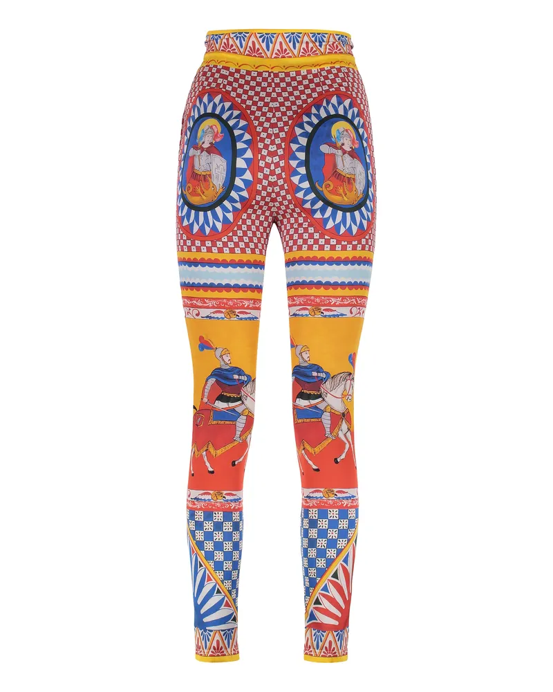 Dolce & Gabbana Women's Leggings Carretto Print Multicolour Silk Trousers Multicolor