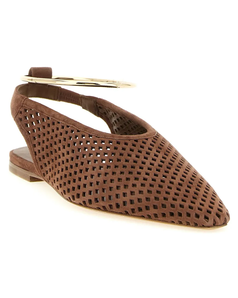 Jil Sander Openwork Suede Slingback Flat — Brown Brown