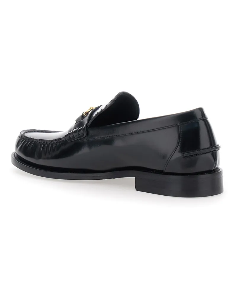Versace Men's Loafers With Medusa Detail, Black Leather Calf Black