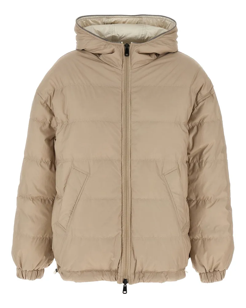 Brunello Cucinelli Reversible Laminated Down Jacket — Beige Beige