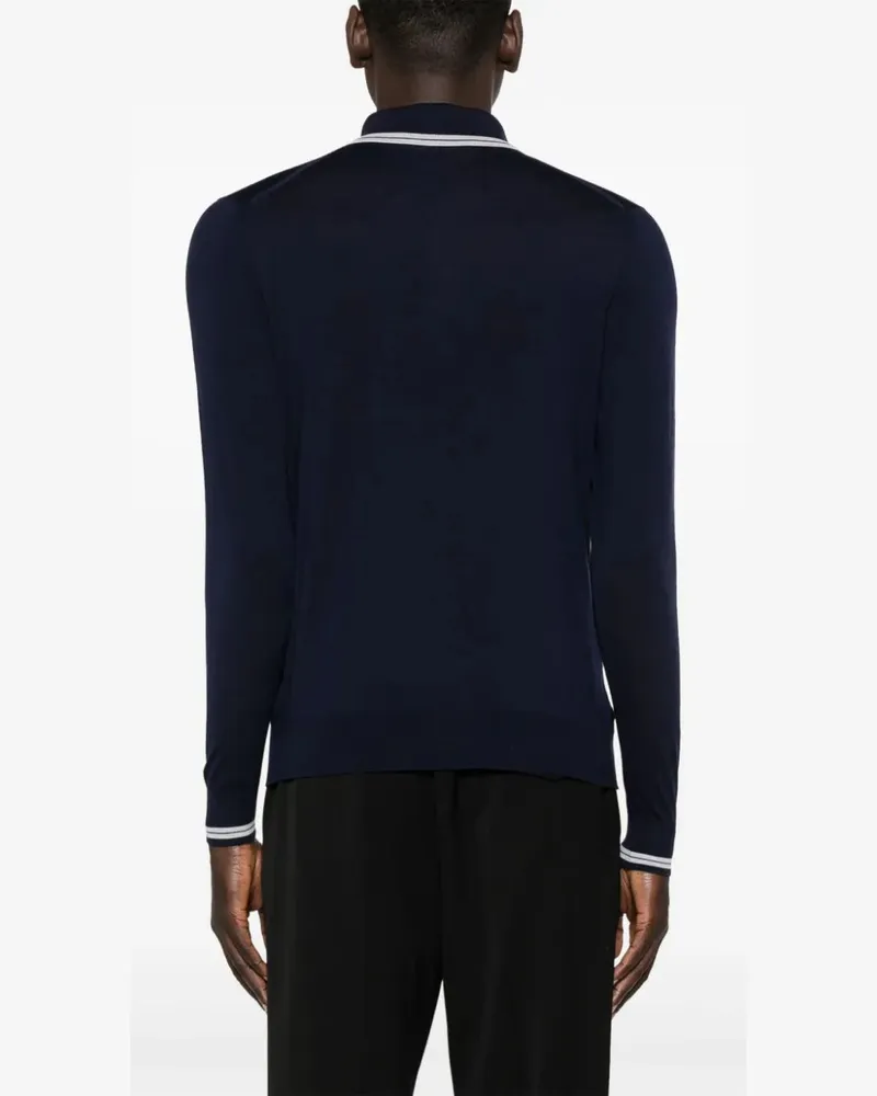 Kiton Men Knitted Wool Polo Shirt Aw23 M Navy