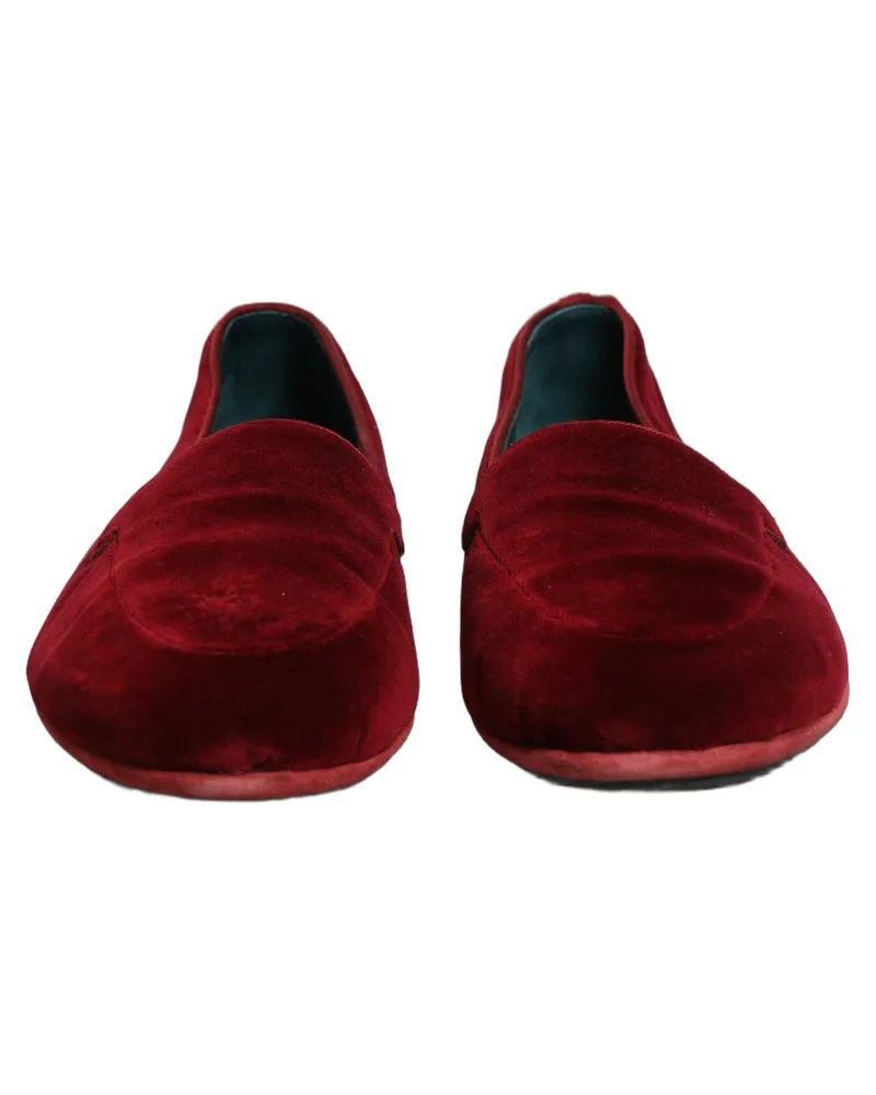 Dolce & Gabbana Maroon Velvet Slip On Men Flats Loafers Shoes Leather Red