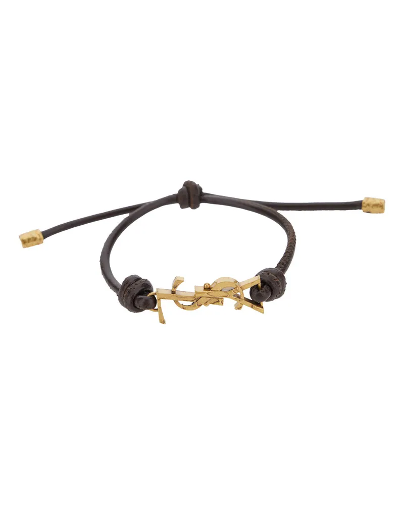 Saint Laurent Men's Bracelet Gold Brown Leather Bracelets Brown