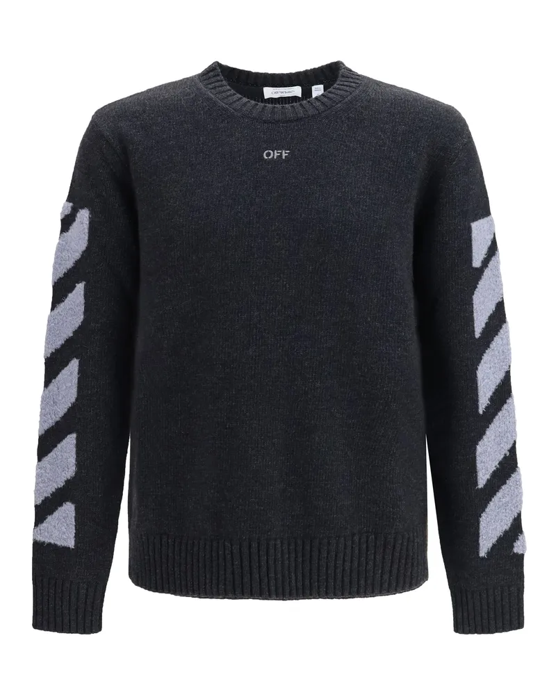 OFF-WHITE Men Diag Fuzzy Crewneck Sweater Antracite Wool Ovis Aries; Polyamide Gray