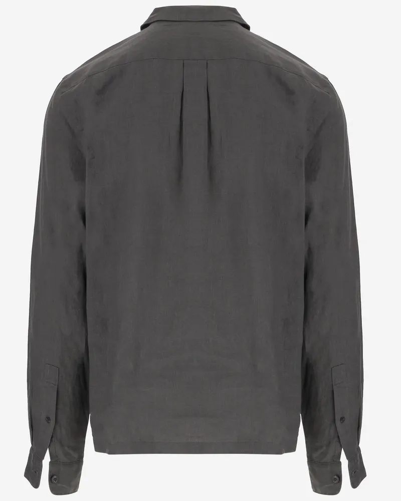 Vince Men's Linen Shirt With Long Sleeves Grey Gray