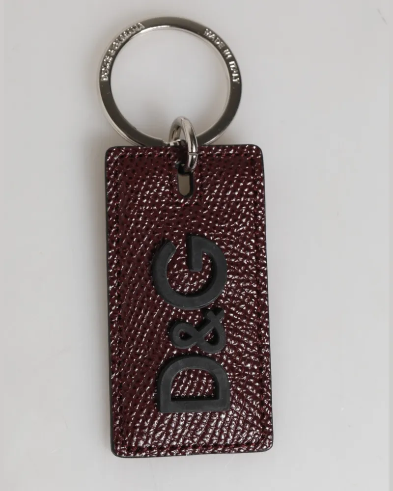 Dolce & Gabbana Bordeaux Leather Logo Metal Ring Men Keychain Keyring Brown Calf Brown