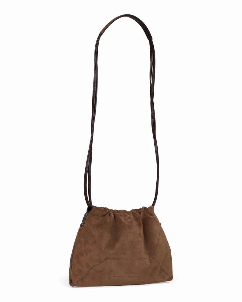 Brunello Cucinelli Calf Leather Pouch Shoulder Bag — Brown Brown