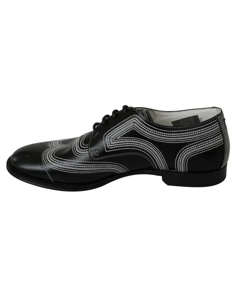 Dolce & Gabbana Men's Black Leather Derby Formal White Lace Shoes Black-White Black/white Black