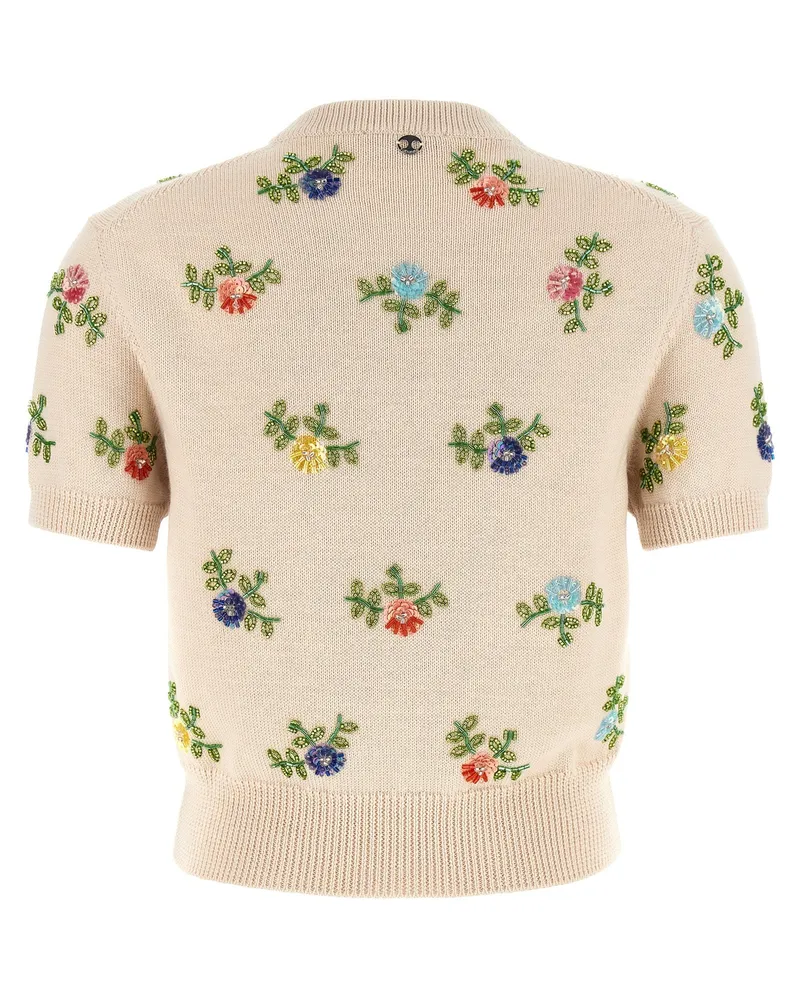 Paco Rabanne Floral Beaded & Sequined Sweater — Cream Cream