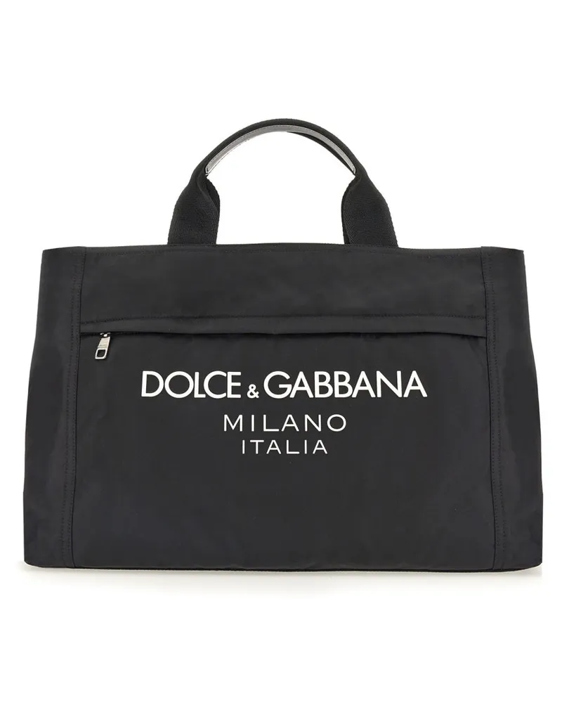 Dolce & Gabbana Logo-Embroidered Nylon Shoulder Bag — Black Black