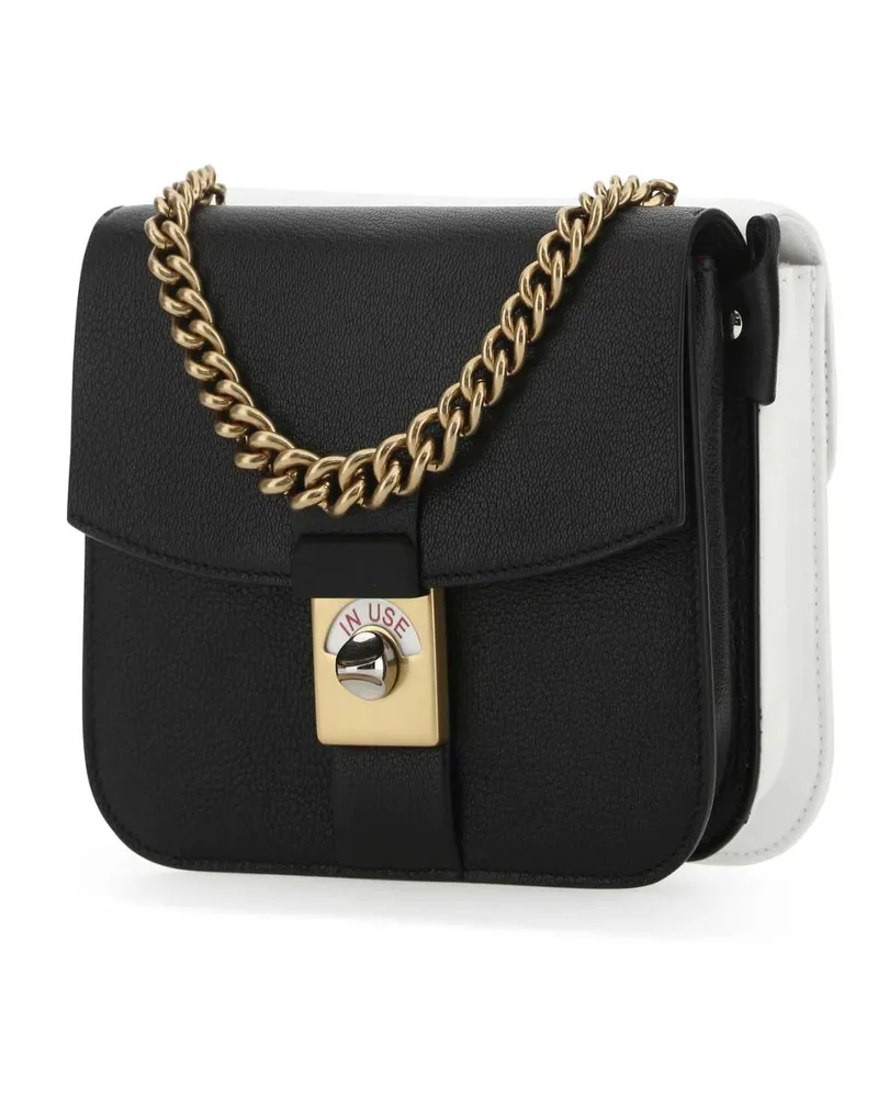 Maison Margiela Women's Two-Tone Leather And Cotton New Lock Square Handbag T8013 Borse A Mano Black