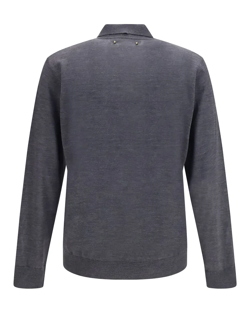 Golden Goose Men's Virgin Wool Polo Shirt Anthracite Fleece Ovis Aries Knitwear T-shirts And Polos 
