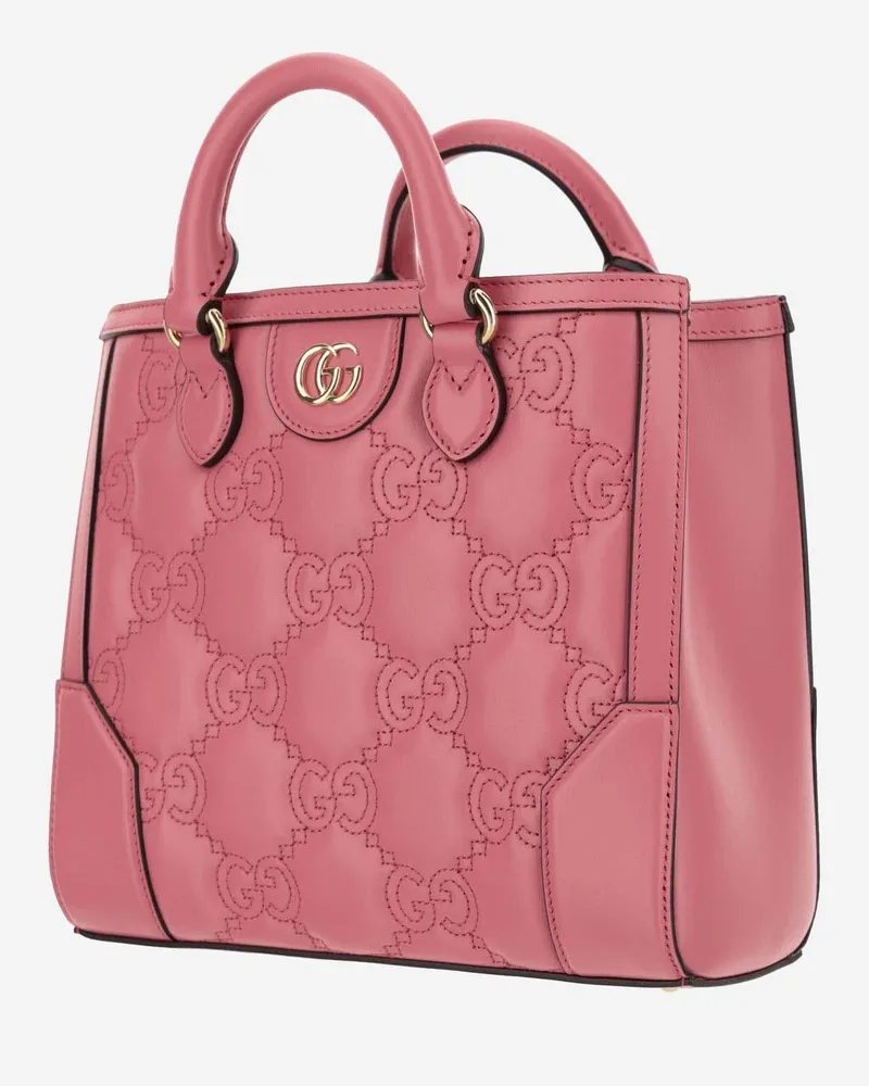 Gucci Women's Gg Matelassé Leather Shopping Bag Pink Calfskin Tote Pink