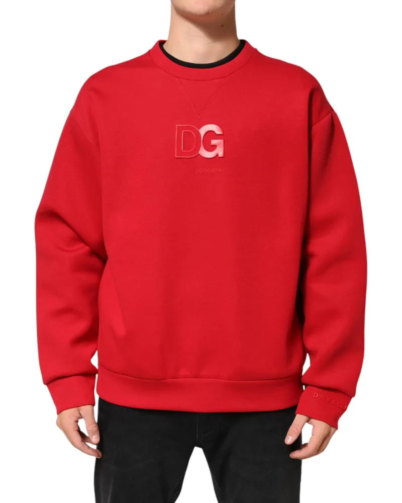 Dolce & Gabbana Red Dg Logo Crew Neck Men Sweatshirt Sweater Cotton Nylon Clothing Red