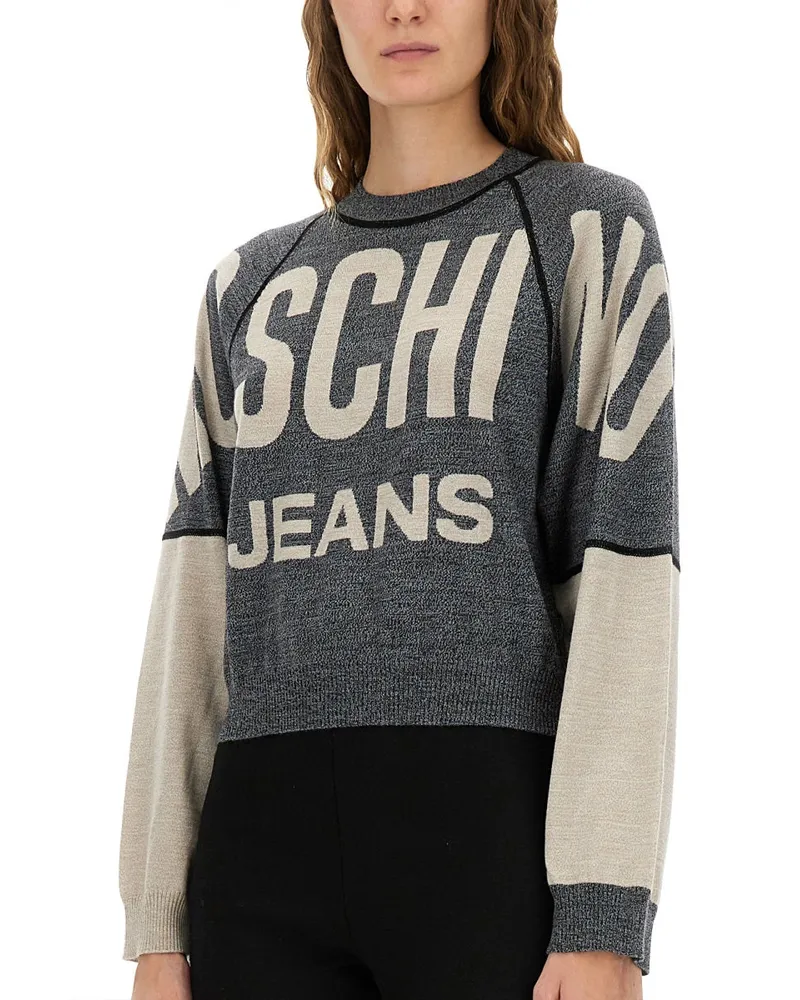 Moschino Virgin Wool Logo-Inlaid T-Shirt — Gray Gray