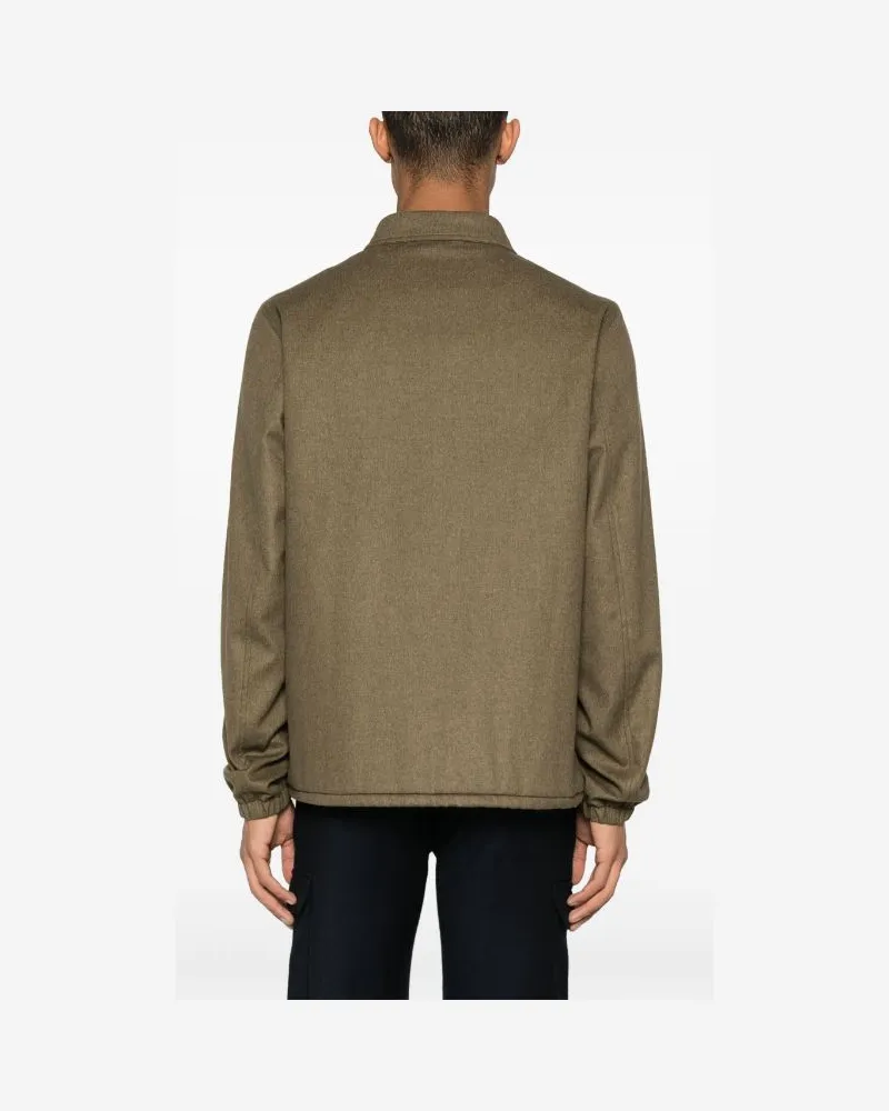 Herno Cashmere-Silk Padded Shirt Jacket — Khaki Khaki