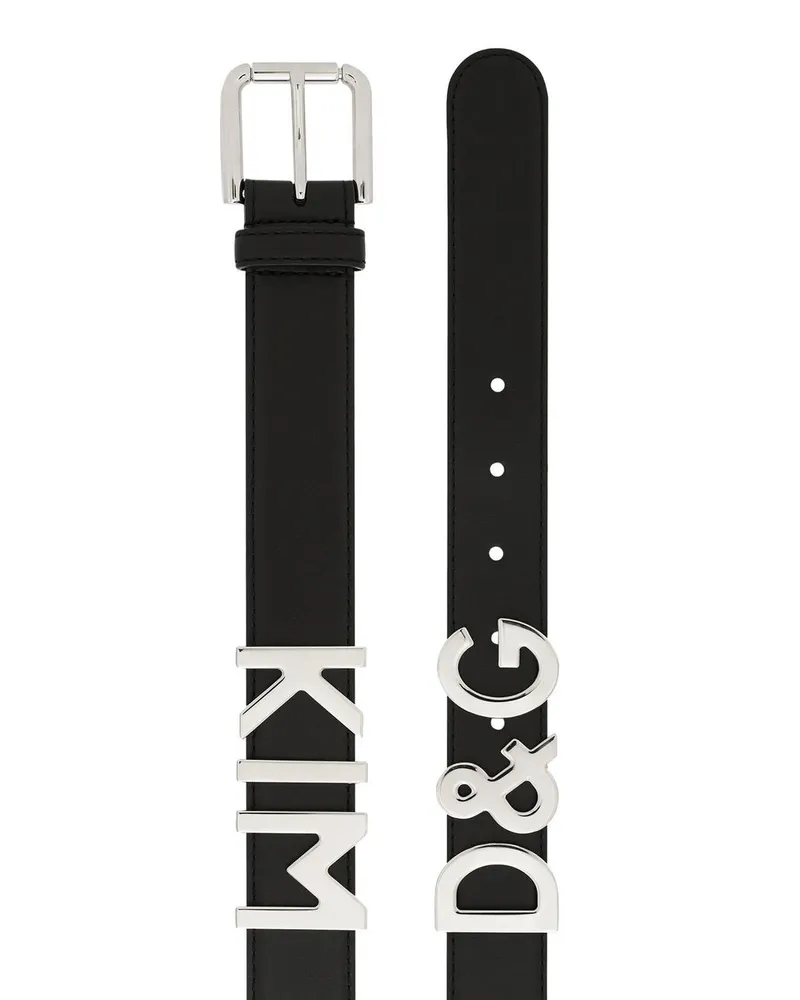 Dolce & Gabbana Logo-Plaque Leather Belt — Black Black