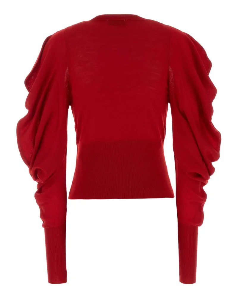 Blumarine Puff-Sleeve Virgin Wool Cardigan — Red Red