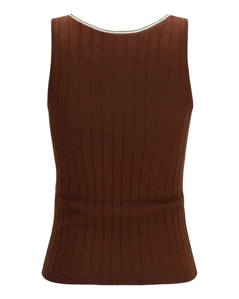 Brunello Cucinelli Women's Ribbed Jersey Top Mulberry+panama Brown