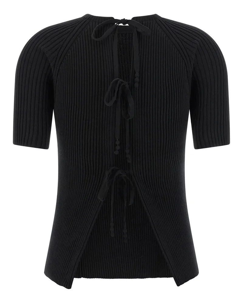 Tory Burch Ribbed Stretch Cotton Blend Sweater — Black Black